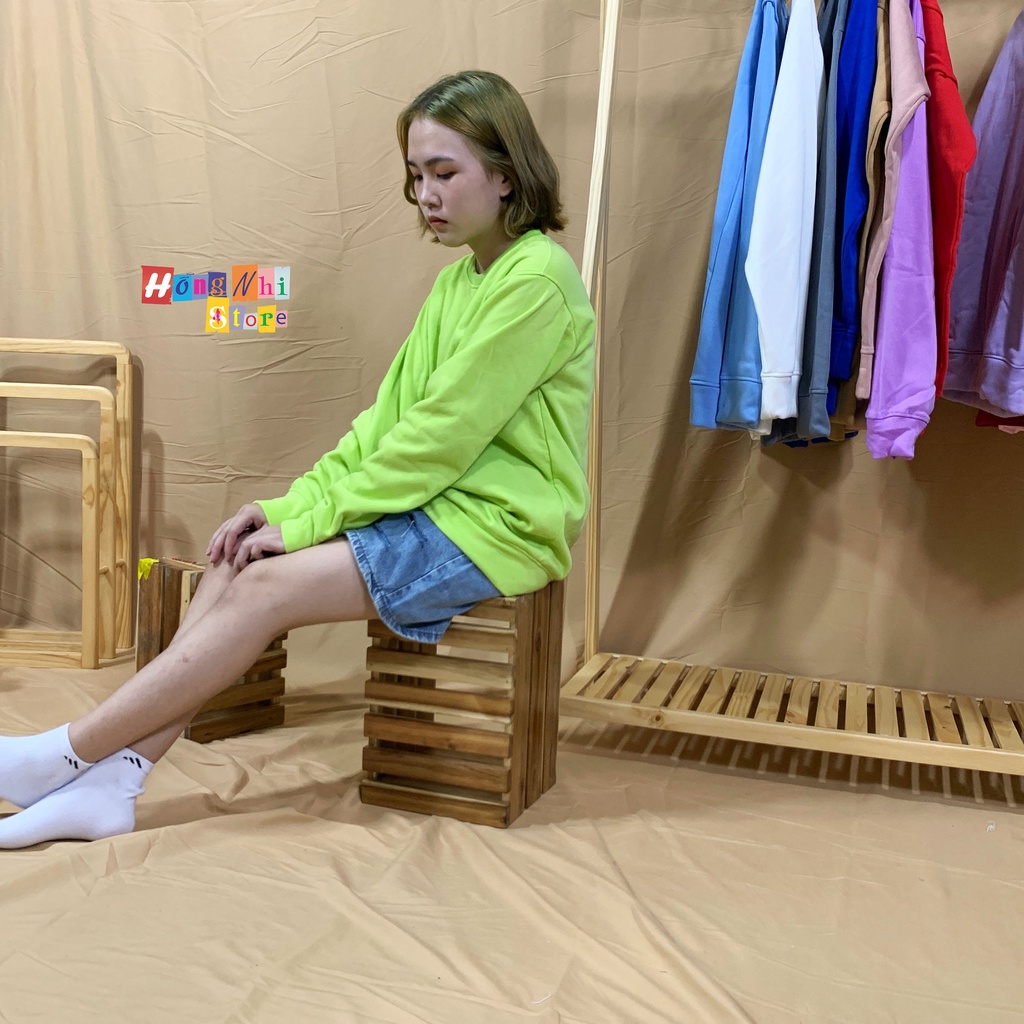 Áo Sweater Trơn Ulzzang Unisex Màu Xanh Dạ Quang Chất Nỉ Bông Cao Cấp Dáng Rộng Nam Nữ - MM