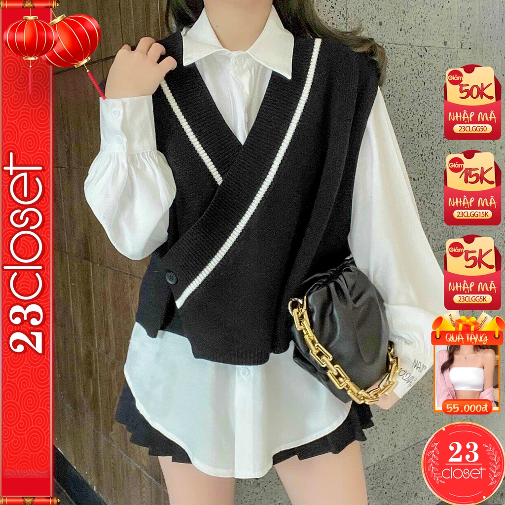 Áo len gile nữ 23Closet áo ghi lê len nữ form rộng ulzzang chất liệu len dệt kim dáng rộng kiểu dáng Hàn Quốc - AGLL03