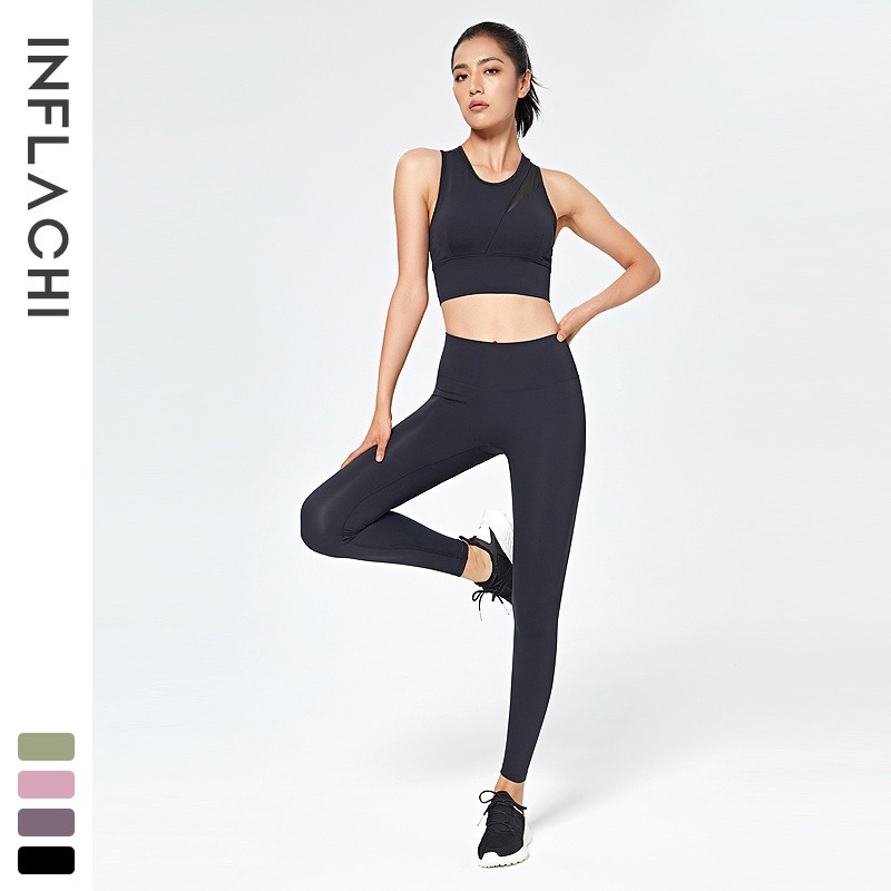 Set trang phục thể thao HOPPE FUMENG áo ngực sát nách và quần dài lưng cao thời trang năng động dành cho nữ