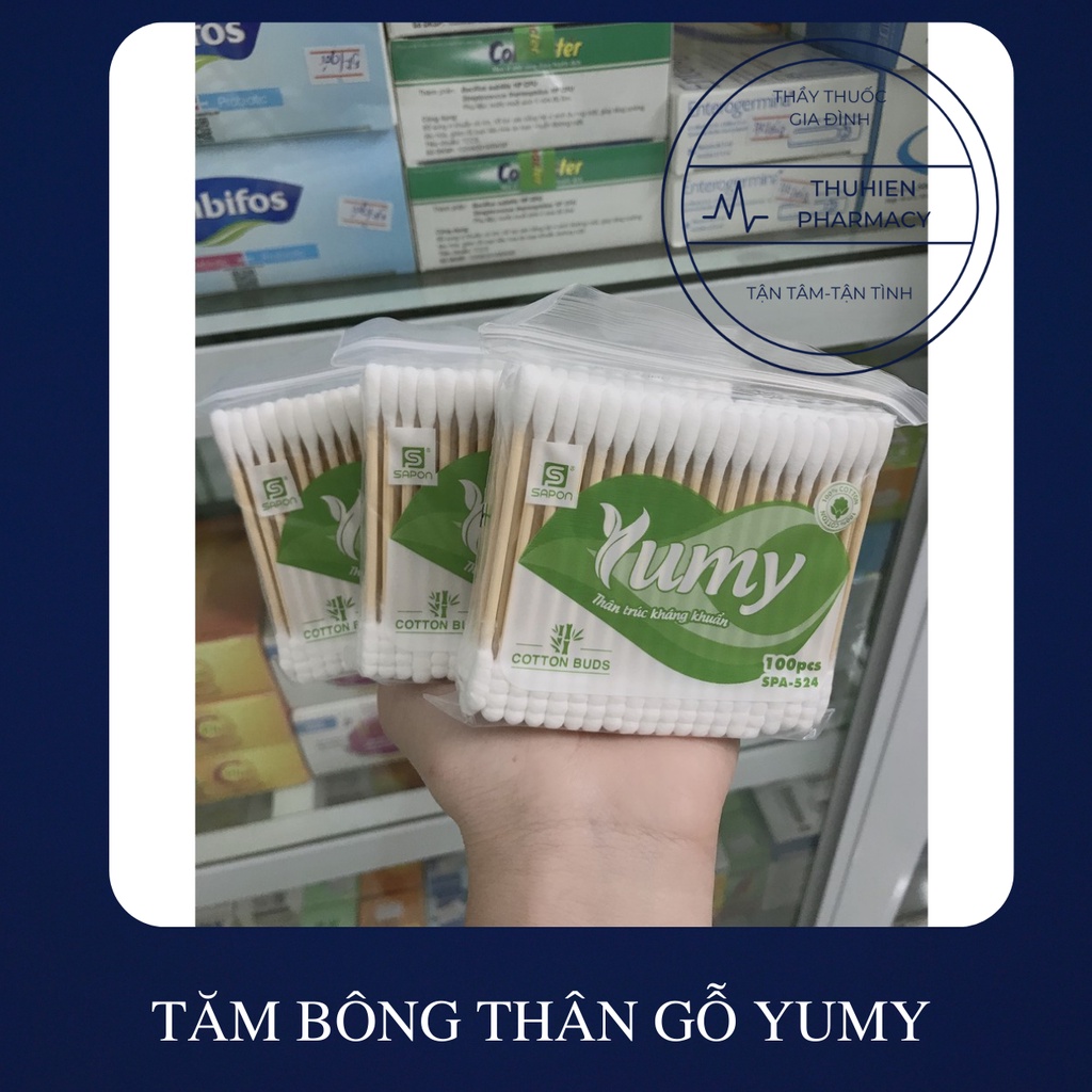 TĂM BÔNG THÂN GỖ YUMY Bông ngoáy tai nhiều công dụng (Túi 100 chiếc)