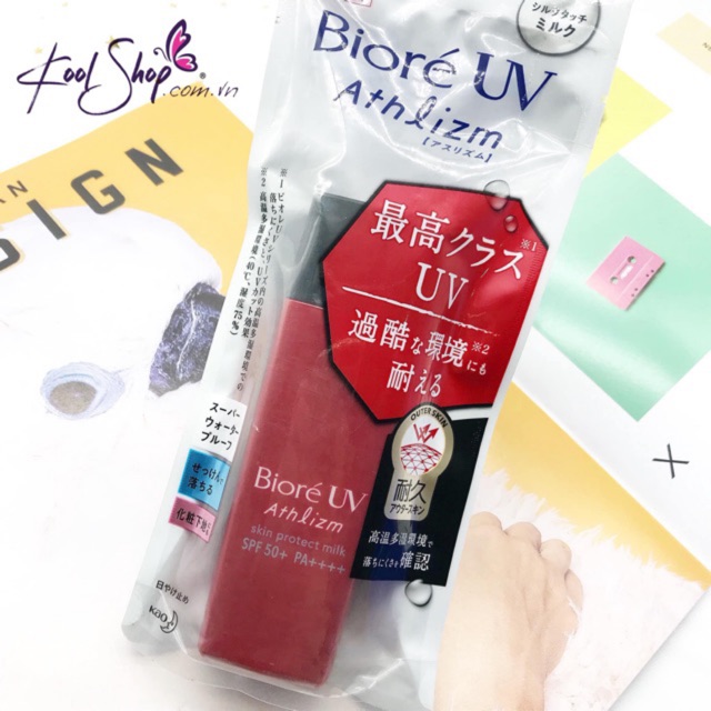 Kem Chống nắng Biore Uv Athlizm Skin Protect Essence Milk 65ml : Dạng milk phù hợp với da dầu mẫu mới nhất 2019