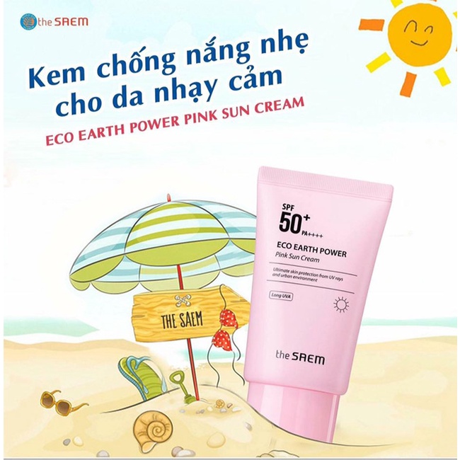 Kem Chống Nắng Ngăn Ngừa Tia UVA và UVB The Saem Eco Earth Sun Cream Hồng 50g