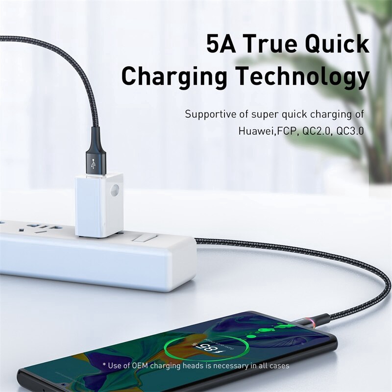 Cáp sạc Baseus Type C 5A 40W dành cho Huawei Mate 20 P30 P20 P10 Pro Lite Honor