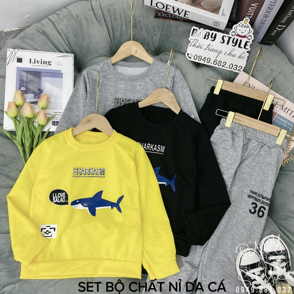 Bộ dài tay thu đông "CÁ.MẬP" 14-48kg cho bé trai từ 4-14 tuổi. Thiết kế đẹp, năng động. B25