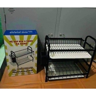 Kệ úp chén bát 2 tầng đa năng -kệ sơn đen gọn, đẹp, siêu chắc chắn