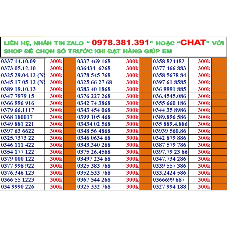 Sim số đẹp viettel đồng giá 300k