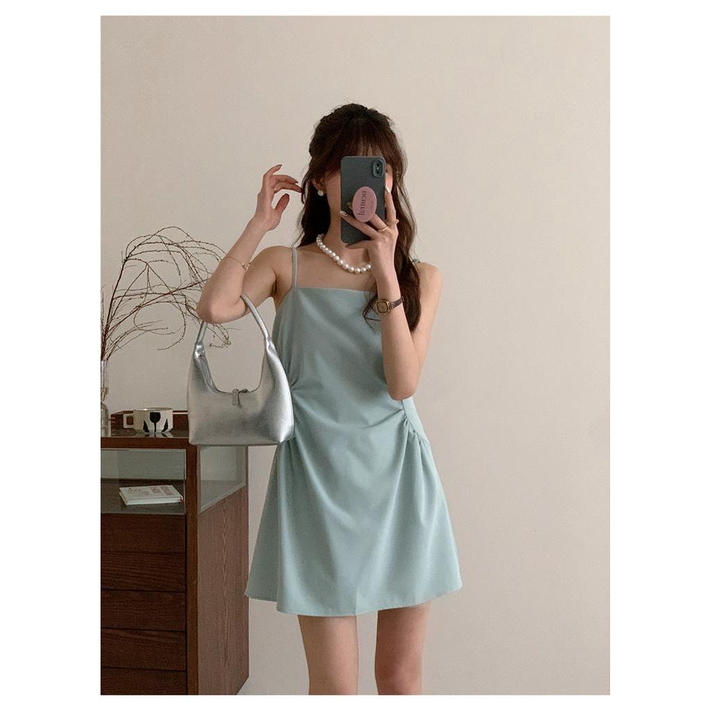 Đầm Hai Dây Màu Xanh Dương Mùa Hè Kiểu Pháp Mới 62384 62384