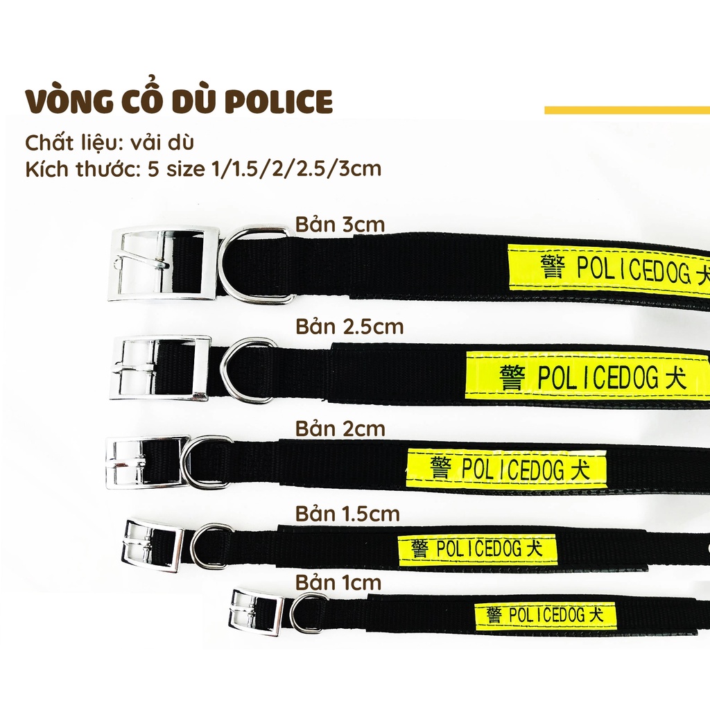 Vòng Cổ Police phản quang cho Chó - 4 size