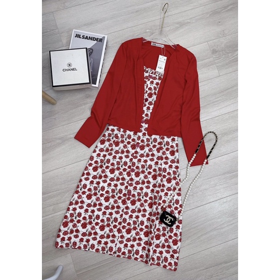 [ 𝐅𝐑𝐄𝐄 𝐒𝐇𝐈𝐏 ] SET VÁY HOA 2S MIX CARDIGAN ĐỎ SIÊU XINH
