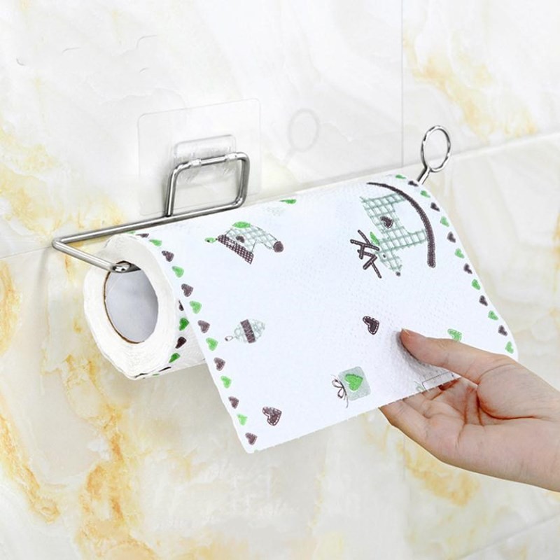 Móc treo giấy vệ sinh, giấy lau bếp, khăn chất liệu Inox - móc treo inox dán tường tiện lợi