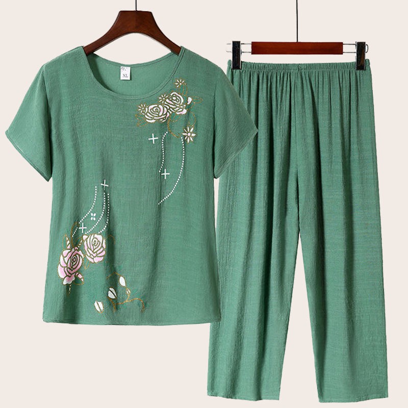 Bộ Đồ Ngủ Tay Ngắn Chất Liệu Cotton Và Lanh Thời Trang Mùa Hè Cho Phụ Nữ Trung Niên | BigBuy360 - bigbuy360.vn