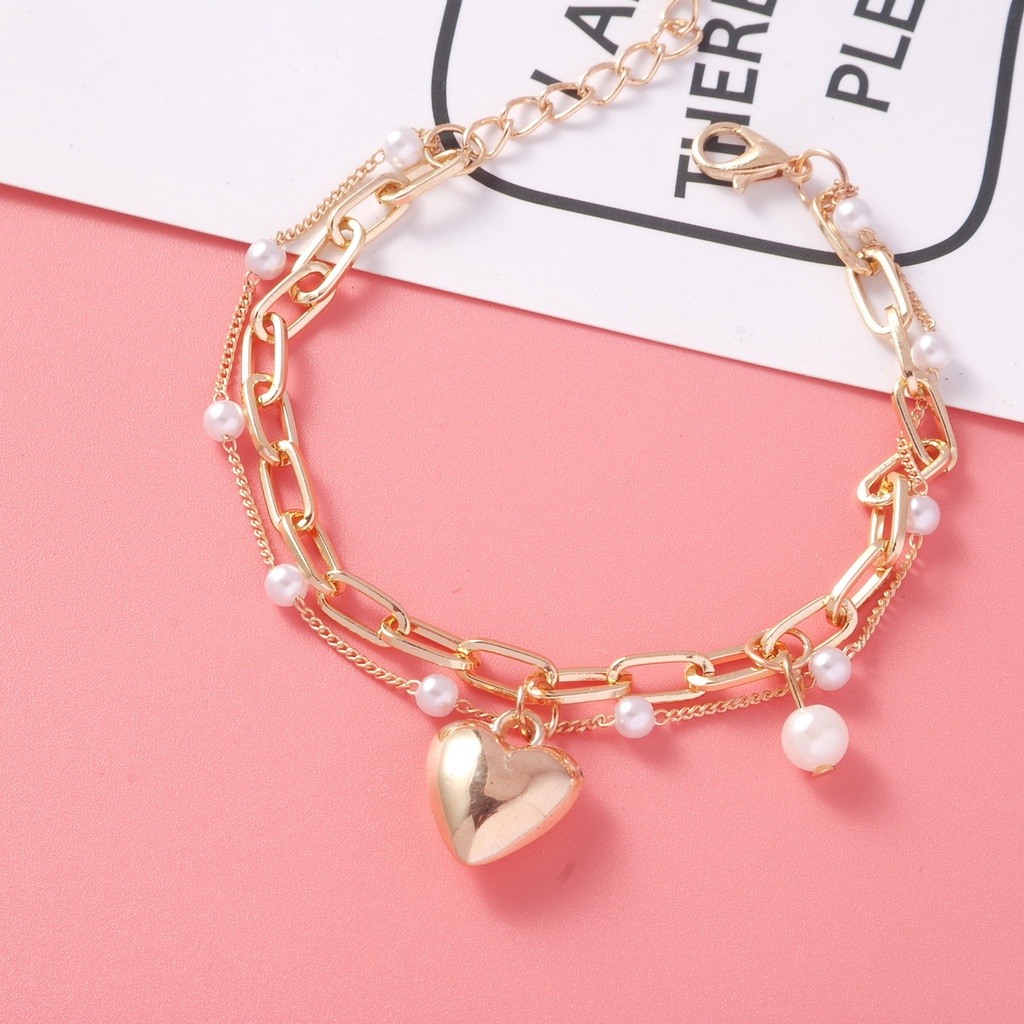 Vòng Tay Hai Lớp Đính Hạt Ngọc Trai Phong Cách Thời Trang Hàn Quốc