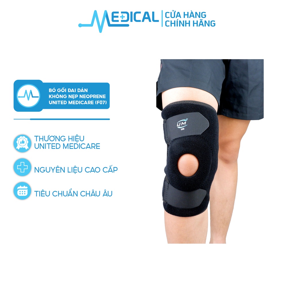 Bó gối đai dán không nẹp UNITED MEDICARE Neoprene F07 màu đen - MEDICAL