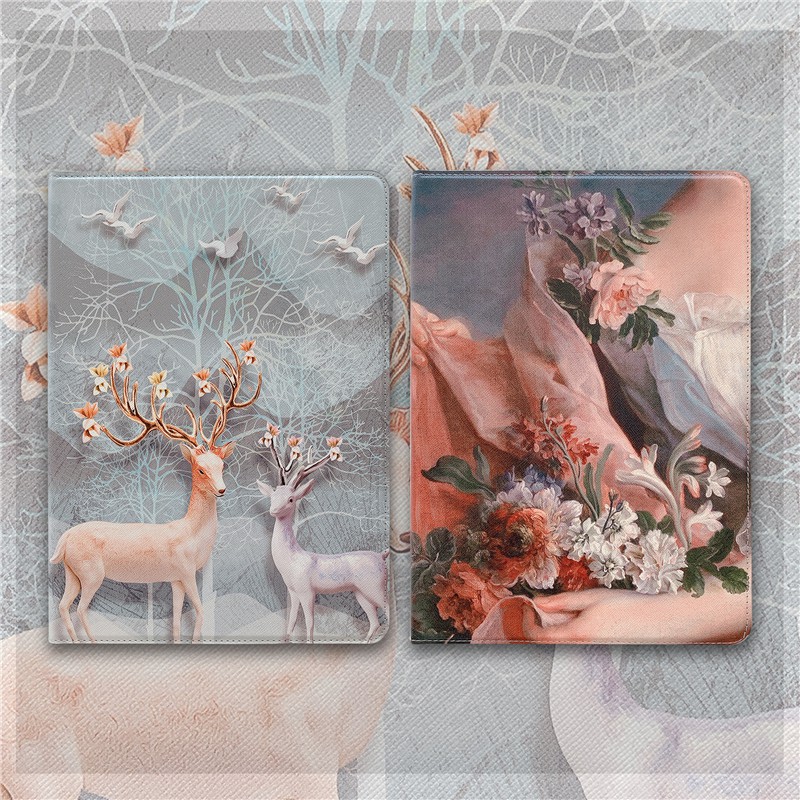 iPad Case - 10.2 / Air 3 / Pro 10.5 PU Leather Classical Oil Painting Flower Deer Casing Cover Accessories Gadgets iPad Pro 2020 11 9.7 10.5 iPad Mini Air 5 4 3 2 1 iPad 10.2 7.9 Colorful Apple Case