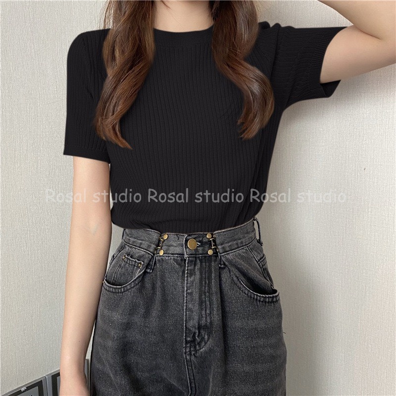 [Ảnh thật] Áo len gân cổ tròn ngắn tay bảng màu siêu xinh chất đẹp | BigBuy360 - bigbuy360.vn