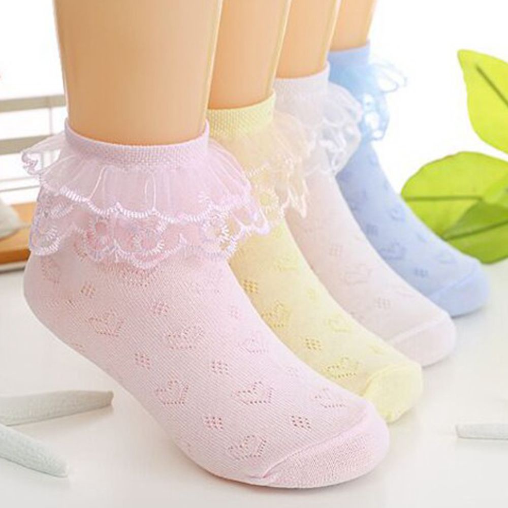 Vớ cotton cổ thấp phối ren nhún bèo thoáng khí thời trang xuân hè dành cho bé gái