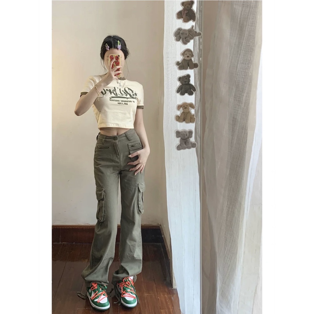 Quần Yếm Denim Dáng Suông Nhiều Túi Phong Cách Retro Đường Phố Âu Mỹ Hàng Mới Thời Trang Mùa Hè Cho Bạn Gái