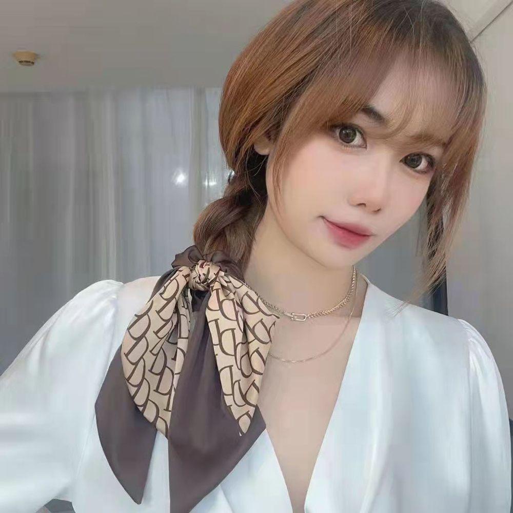 Dây Buộc Tóc Ruy Băng Màu Trơn In Chữ D Phong Cách Hàn Quốc Cổ Điển Thời Trang