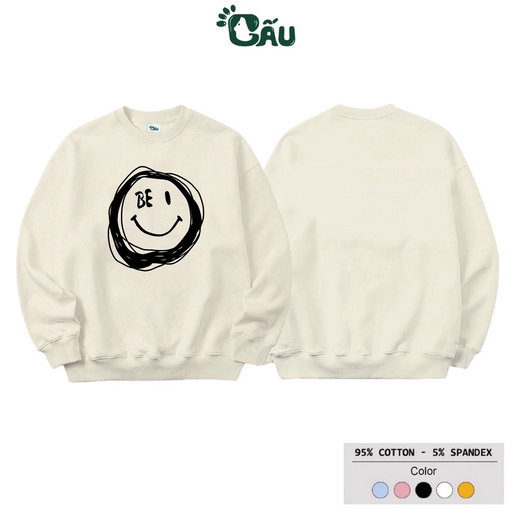 Áo sweater GẤU 194 vải thu đông co dãn, dày dặn mềm mịn form rộng phong cách Unisex - Be Icon Mặt Cười