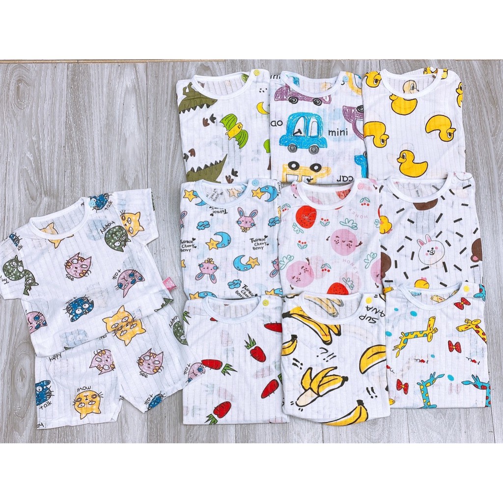 Bộ đồ cotton giấy siêu nhẹ mát, nhẹ thấm hút mồ hôi tốt cho bé 0-14m