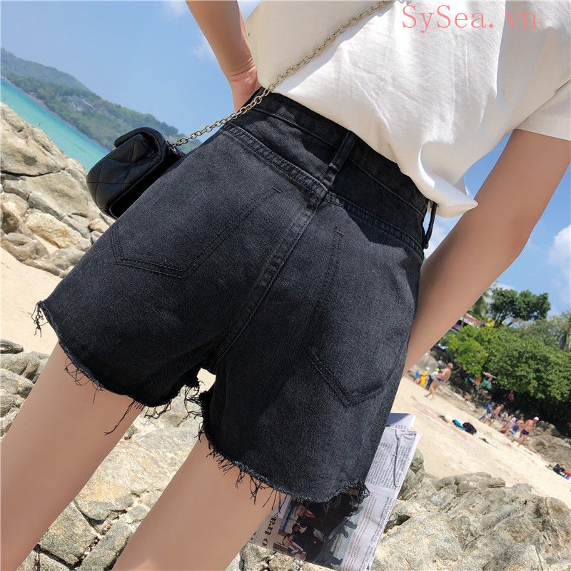 Porozi  Quần đùi  denim lưng cao phong cách Hàn Quốc thời trang dành cho nữ