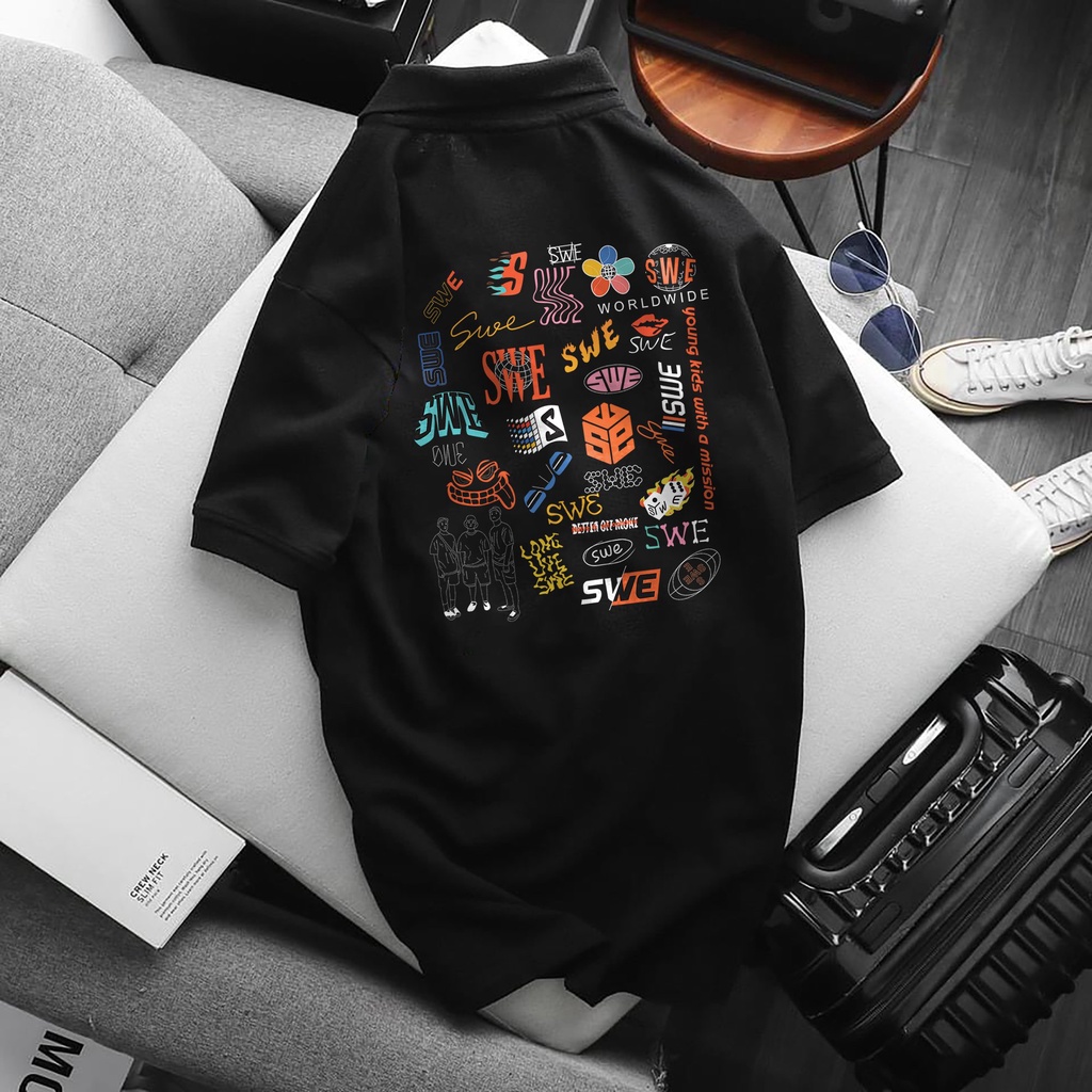 Áo POLO SWE, Full Size Nam Nữ, chất Thun Cá Sấu Poly Thái, áo có cổ trắng, đen, cổ trụ Unisex KKIMSHOP