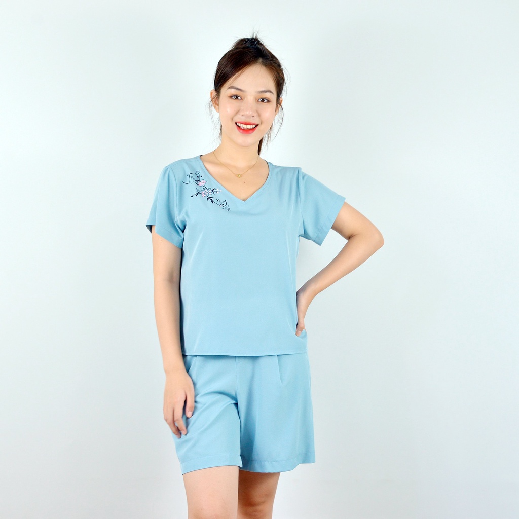 Bộ đồ nữ MÀU XANH BIỂN IN HOA VAI SIÊU XINH   - vải lụa cao cấp - Cực Kì Sang Chảnh - Qúy phái