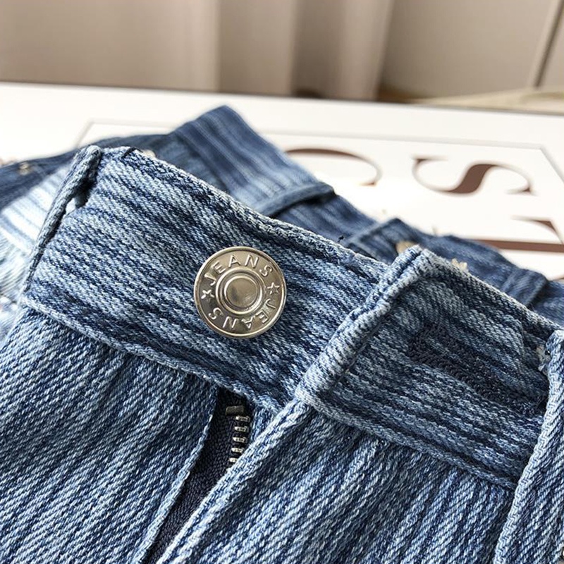 Quần denim IELGY dáng rộng ống dài lưng cao màu xanh lam cá tính dành cho nữ