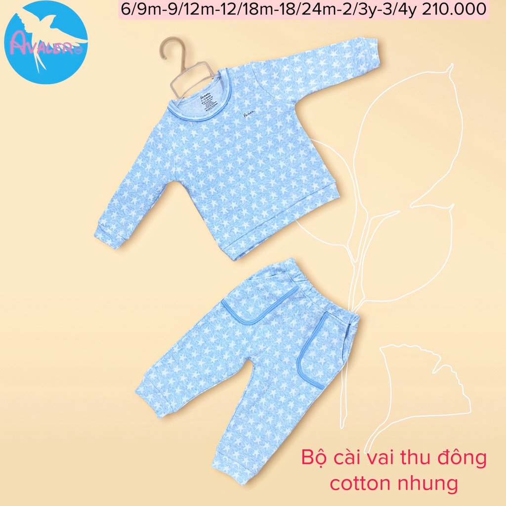 Avaler bộ dài tay cài vai cotton nỉ nhung dày mềm cho bé trai/ bé gái (9-36 tháng)