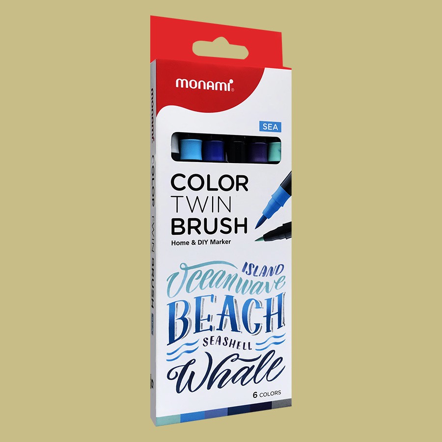 Bút Màu 2 đầu Monami Color Twin Brush Hộp 6 Màu - Màu SEA (Thái Lan)