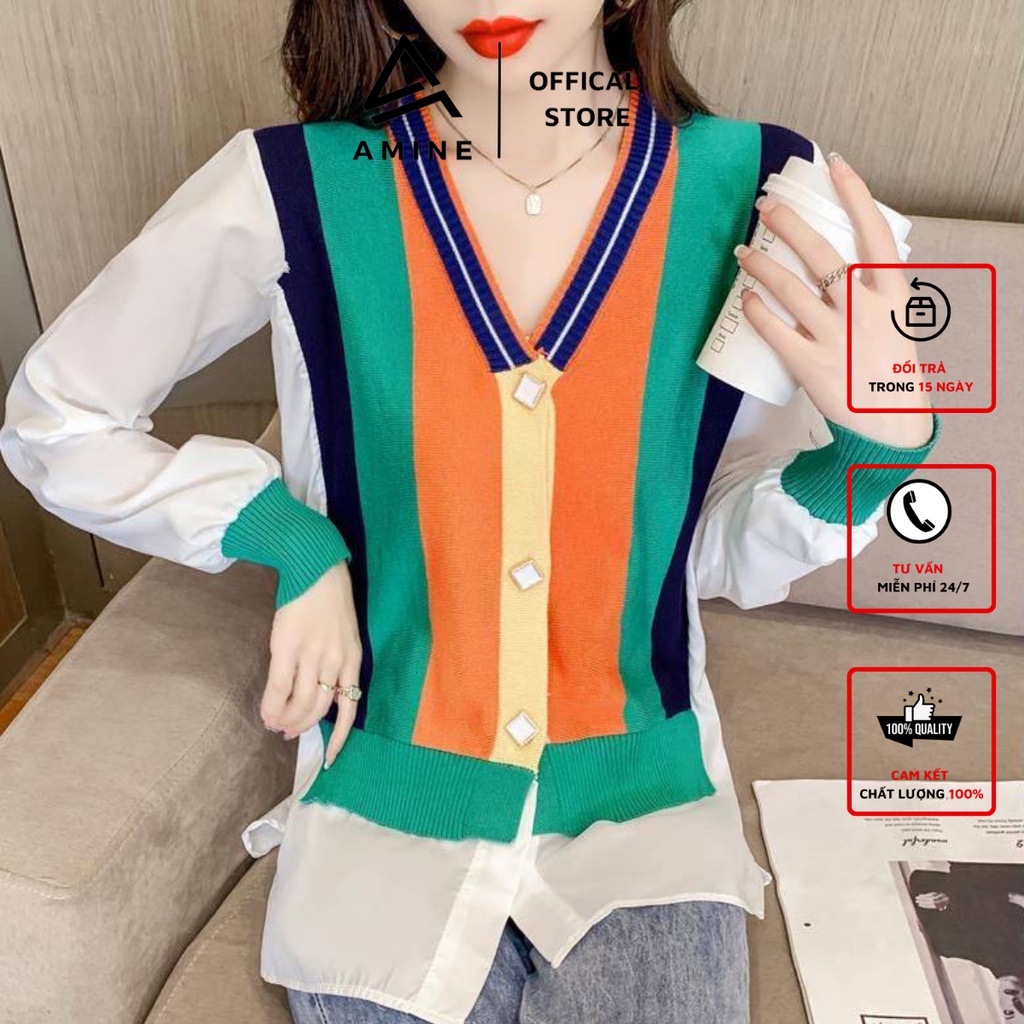 Áo len nữ , sơ mi nữ form rộng phối len phong cách Hàn Quốc cực mềm C19