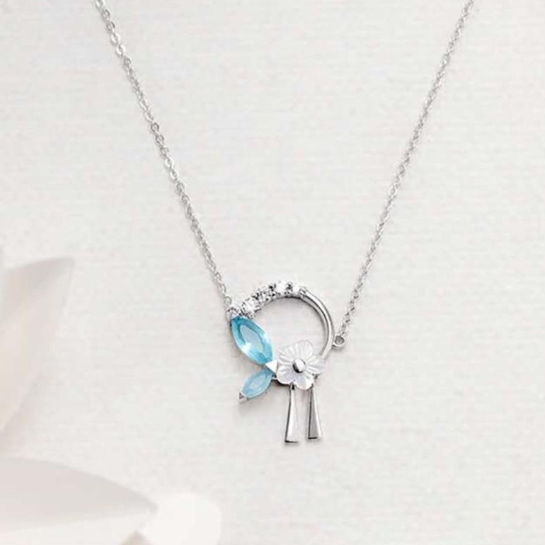 Dây chuyền bạc sang trọng đính đá màu xanh ngọc dành cho nữ  MEZI Jewelry - ATJ7030D