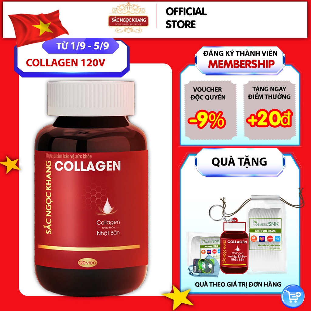 Collagen Sắc Ngọc Khang thế hệ mới 100% nguyên liệu nhập khẩu từ Nhật Bản [Hộp 120 viên]