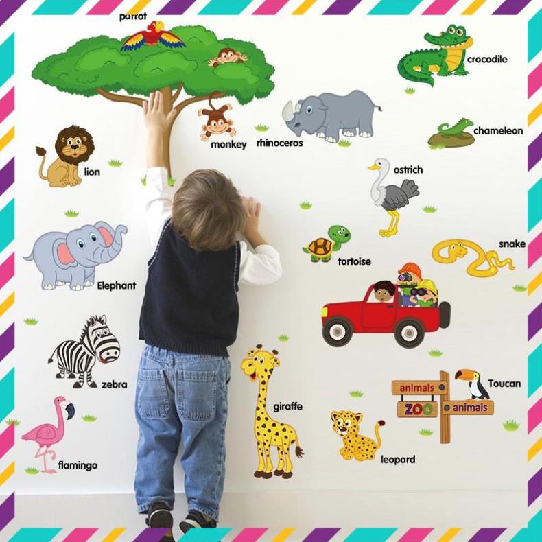 Decal dán tường - Giấy dán tường - Tiếng anh các loài vật - kiddecals - SK9084 Zooyoo