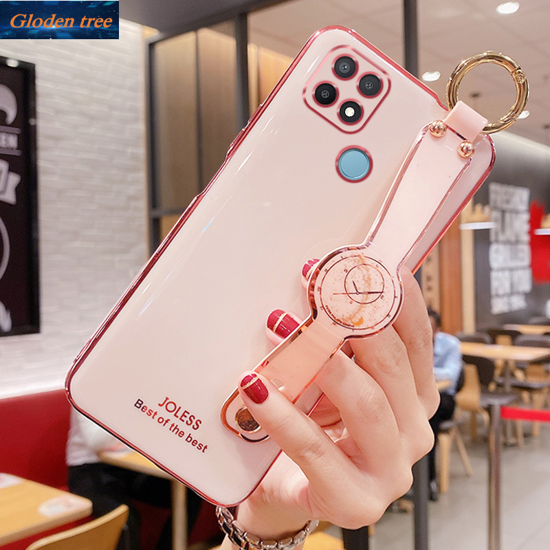 Ốp Điện Thoại Màu Kẹo Mạ Điện Có Dây Đeo Tay Cho OPPO A15/A15S/A35 5G/A54 4G/A54 5G/A74 5G/A93