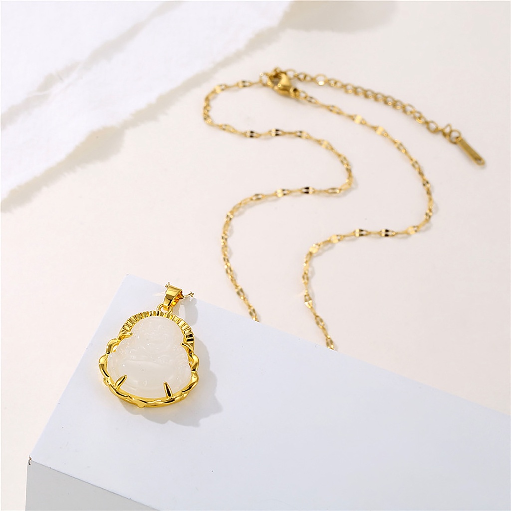 Vnox Vòng cổ Ngọc Bích Màu Xanh Lá/Vàng Chạm Khắc Hình Phật Có Thể Điều Chỉnh Tông Màu Vàng