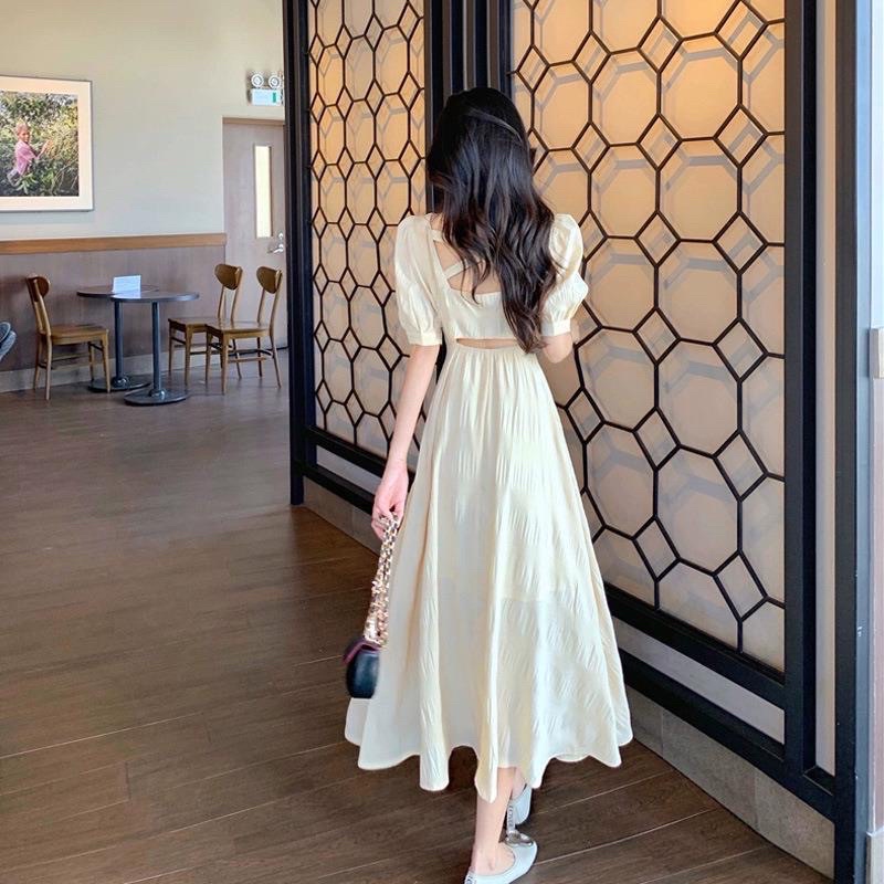 Váy hở lưng tay phồng ,váy đũi 2 lớp , Hàng QC dày dặn đẹp loại