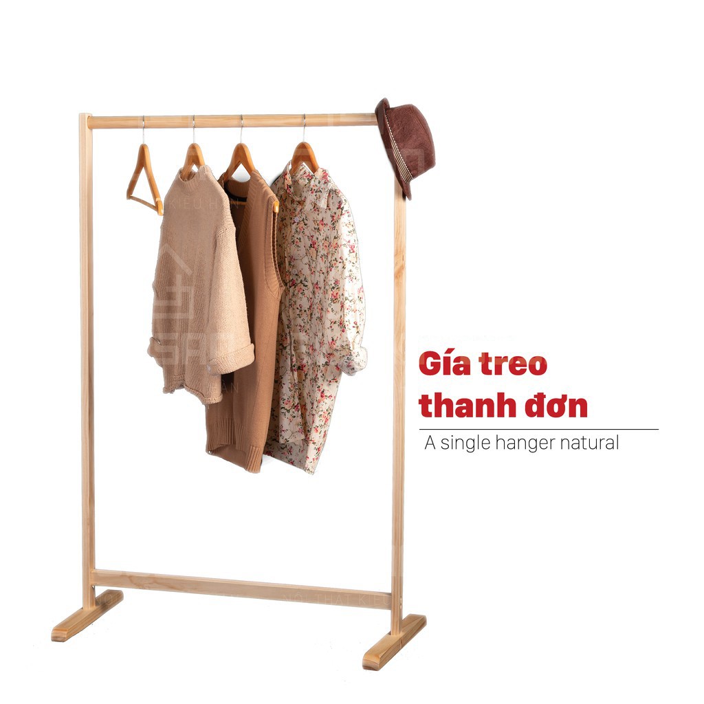 Giá Treo Quần Áo Thanh Đơn Gỗ Thông Nhập Khẩu Cao Cấp - Kệ Treo Quần Áo Màu Gỗ Tự Nhiên - BẢO HÀNH 1 ĐỔI 1 Hana Shop