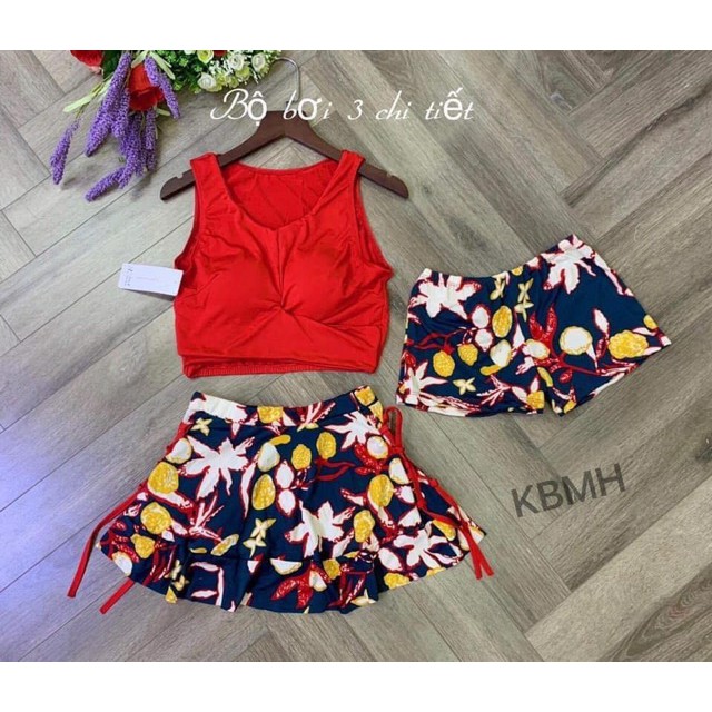 Bộ bơi bikini 3 mảnh áo+váy+quần đùi | BigBuy360 - bigbuy360.vn