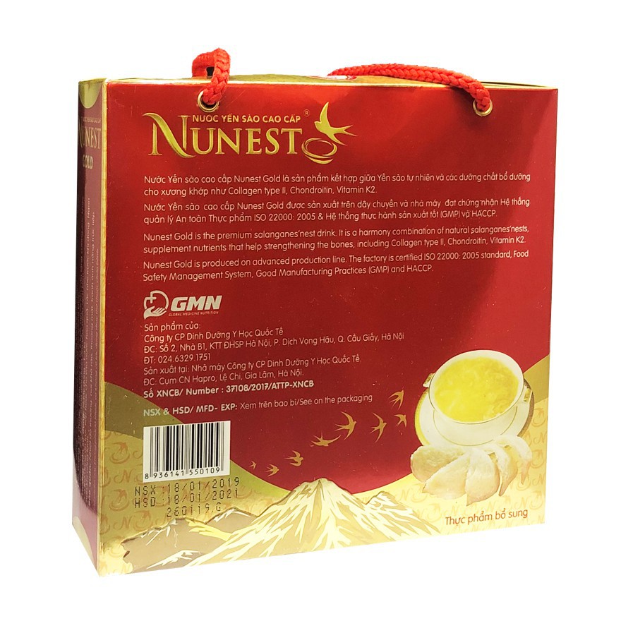 Lốc yến sào cao cấp collagen vitamin K2 Nunest Gold (6 lọ x 70ml)