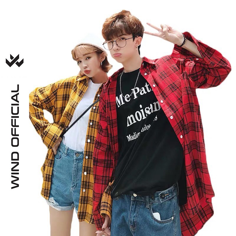 Áo sơmi caro Couple Wind unisex form rộng khoác caro nam nữ oversize ulzzang