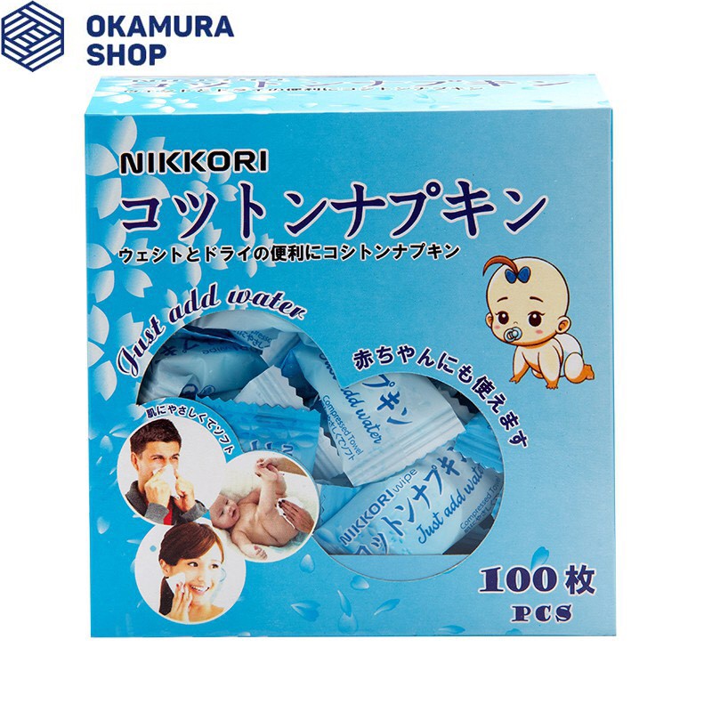 Nikkori - Khăn Giấy Khô Dạng Viên Sản Xuất theo Công Nghệ Nhật Bản ( Hộp Lớn 100 Viên )