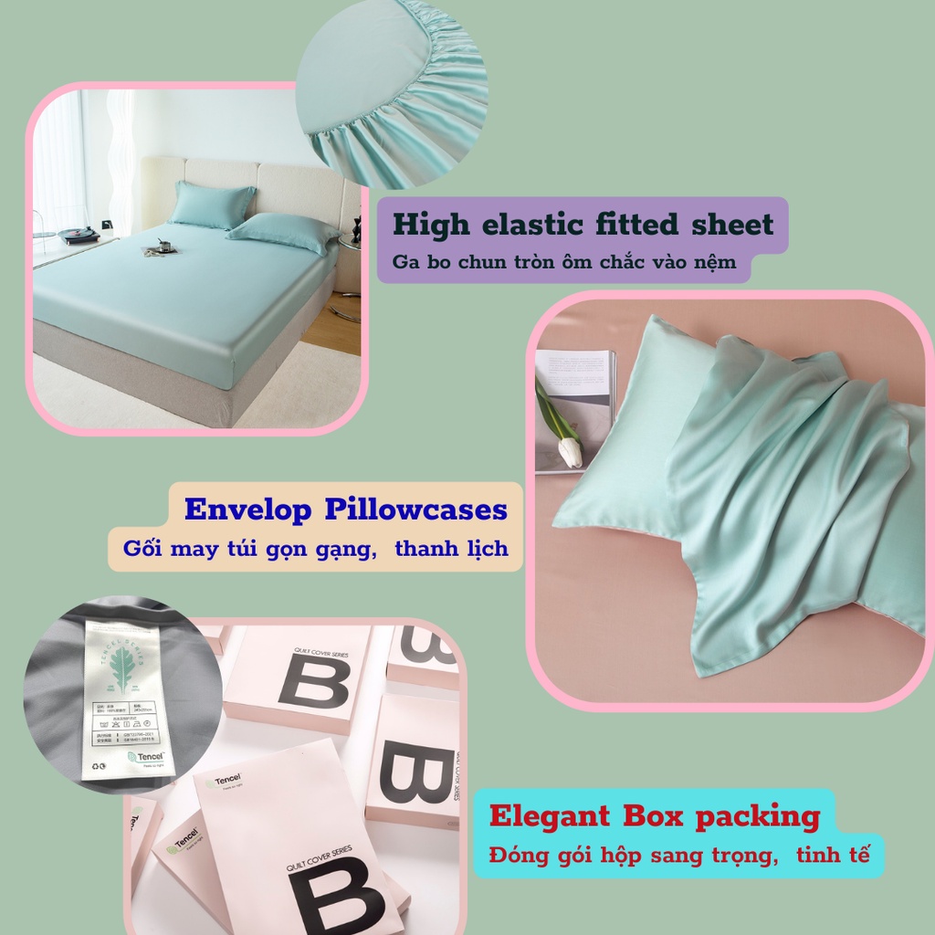 Set ga gối lẻ cao cấp 4 món, 100%Tencel 80s siêu mềm mát mịn, 7 màu tùy chọn giá dùng thử siêu tiết kiệm