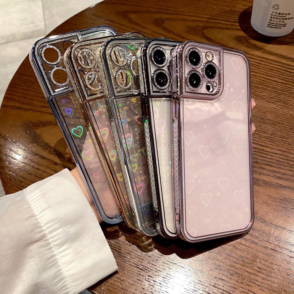 Ốp Điện Thoại Dẻo Trong Suốt Họa Tiết Trái Tim Lấp Lánh Sang Trọng Cho iPhone 13 12 11 Pro Max XS Max XR X 7 8 Plus
