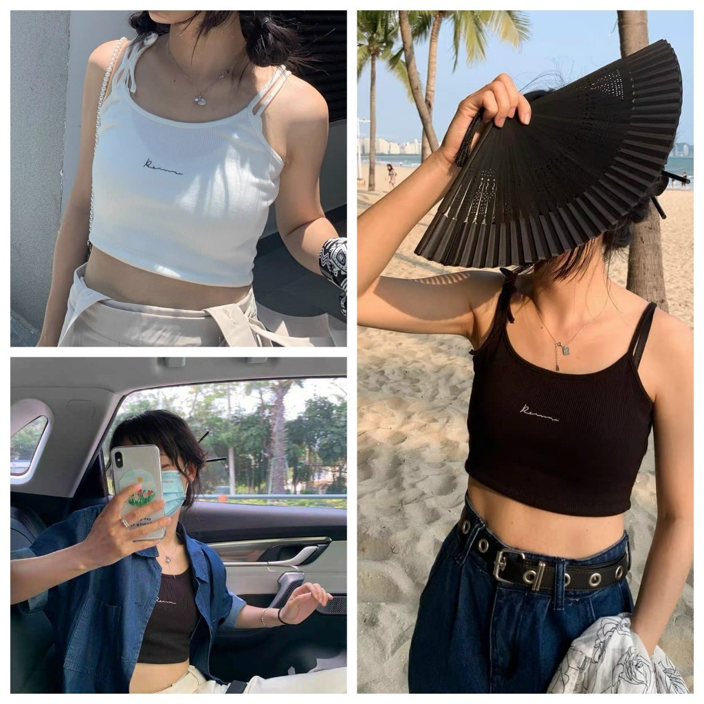 Áo 2 dây nữ croptop REVIE áo hai dây kiểu buộc 1 bên chất thun gân mềm mát  - VIETSTAR