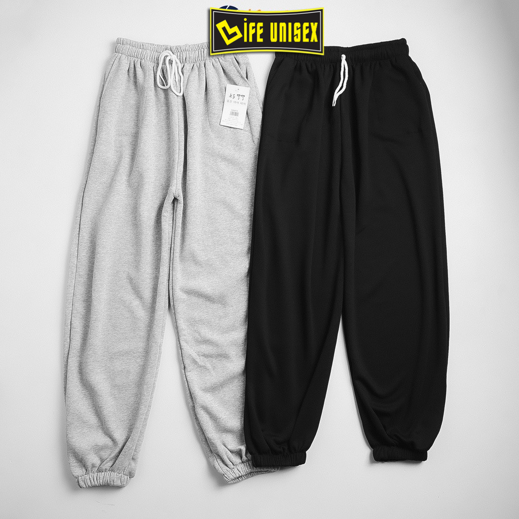 Quần jogger ống rộng nam nữ trơn BASIC quần nỉ DA CÁ ống bom bo chun ulzzang LIFE UNISEX