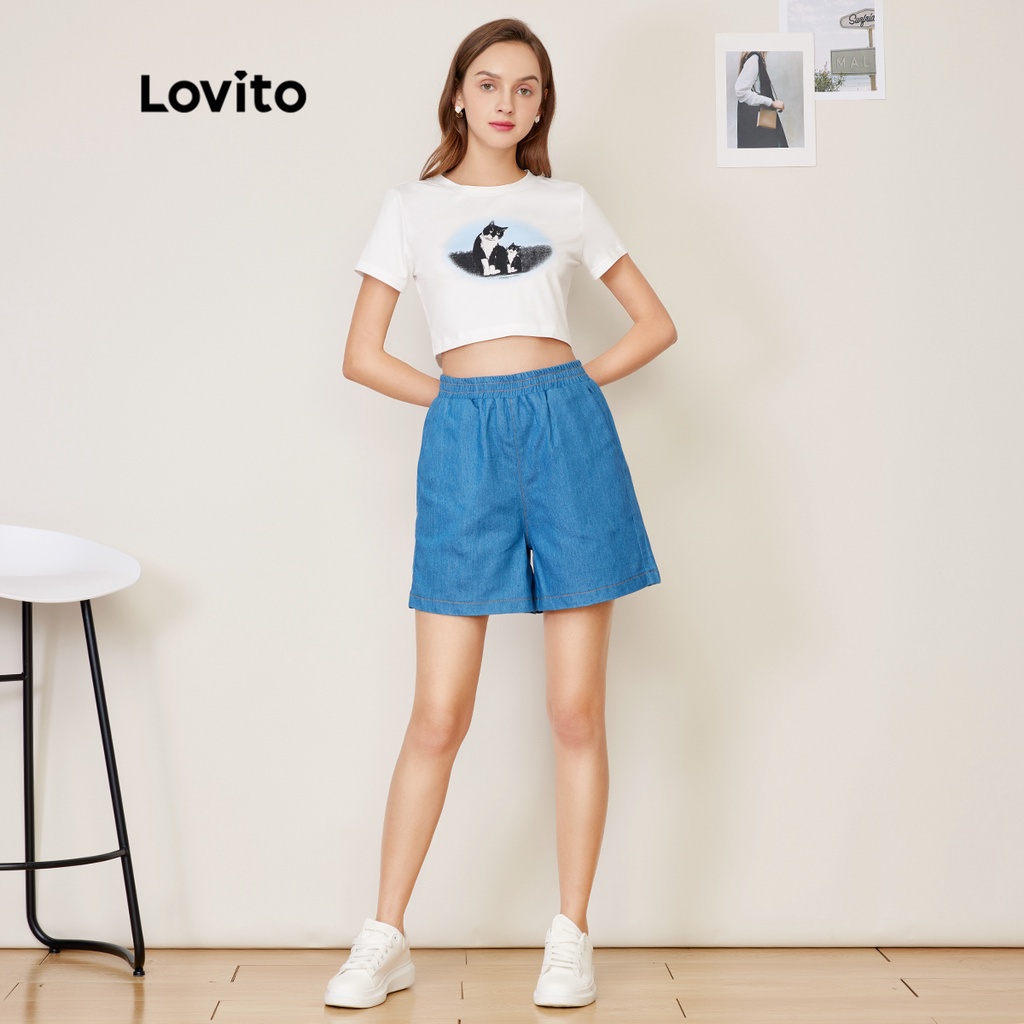 Áo thun Lovito dáng ngắn in đồ họa phong cách ngày thường L27AD172 (màu trắng )