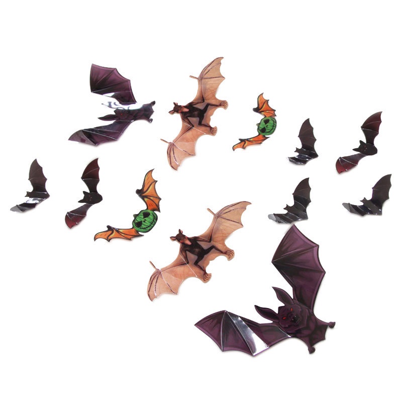 12 Sticker Dán Tường Hình Con Dơi Đen 3D