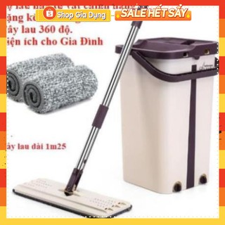 Bộ Cây Lau Nhà 360 Độ Chính Hãng Cao Cấp Mặt Lau Hình Chữ Nhật kèm 2 bông lau