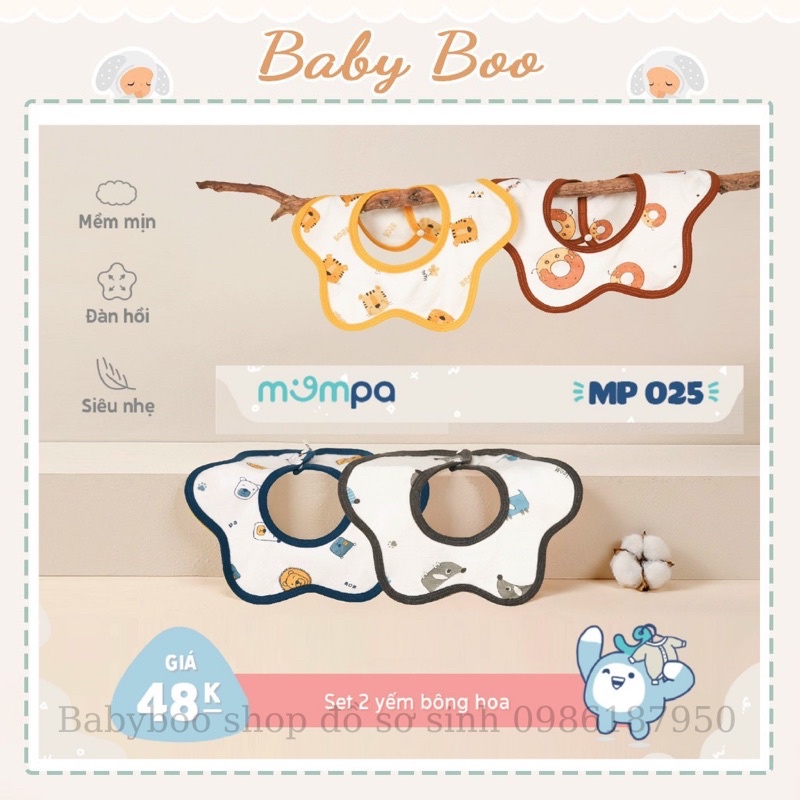 Set 2 yếm Mompa Cotton cao cấp mềm mịn thoáng mát thấm hút tốt giữ ấm cổ 0-6m [ babyboo]